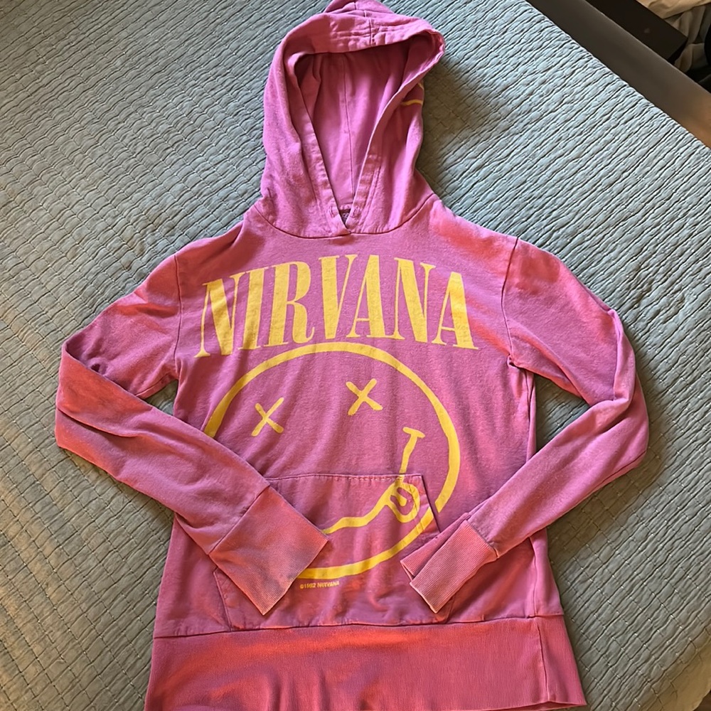 Vintage 90s Pink and Yellow Nirvana Hoodie